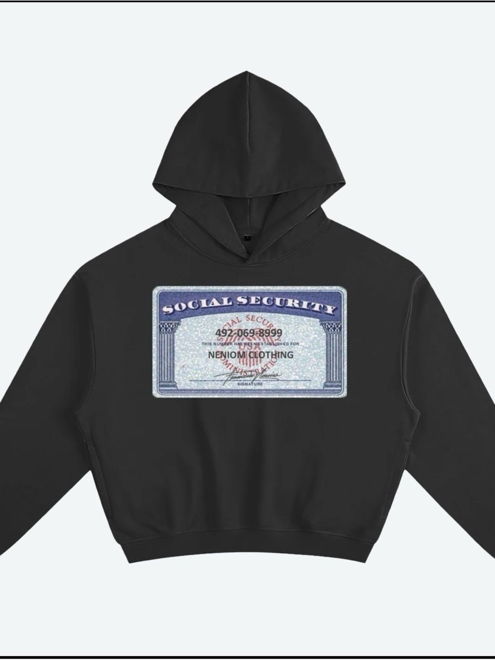 Neniom social security card boxy hoodie streetwear y2k oversized graphic